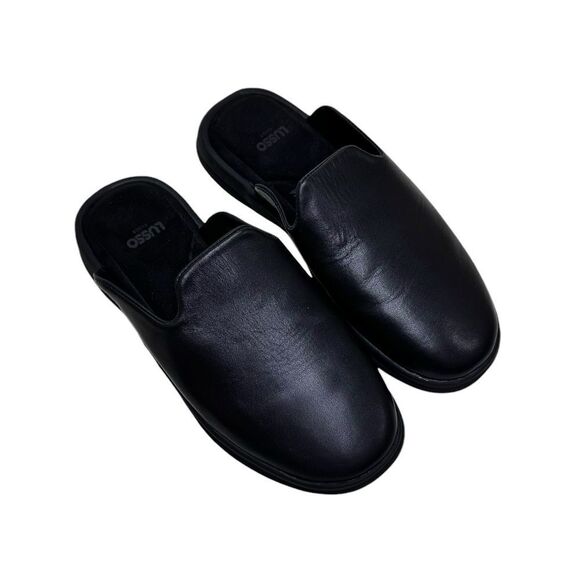 LUSSO Pelli Black Smooth Leather Unisex Slides / Slippers - Picture 4 of 5